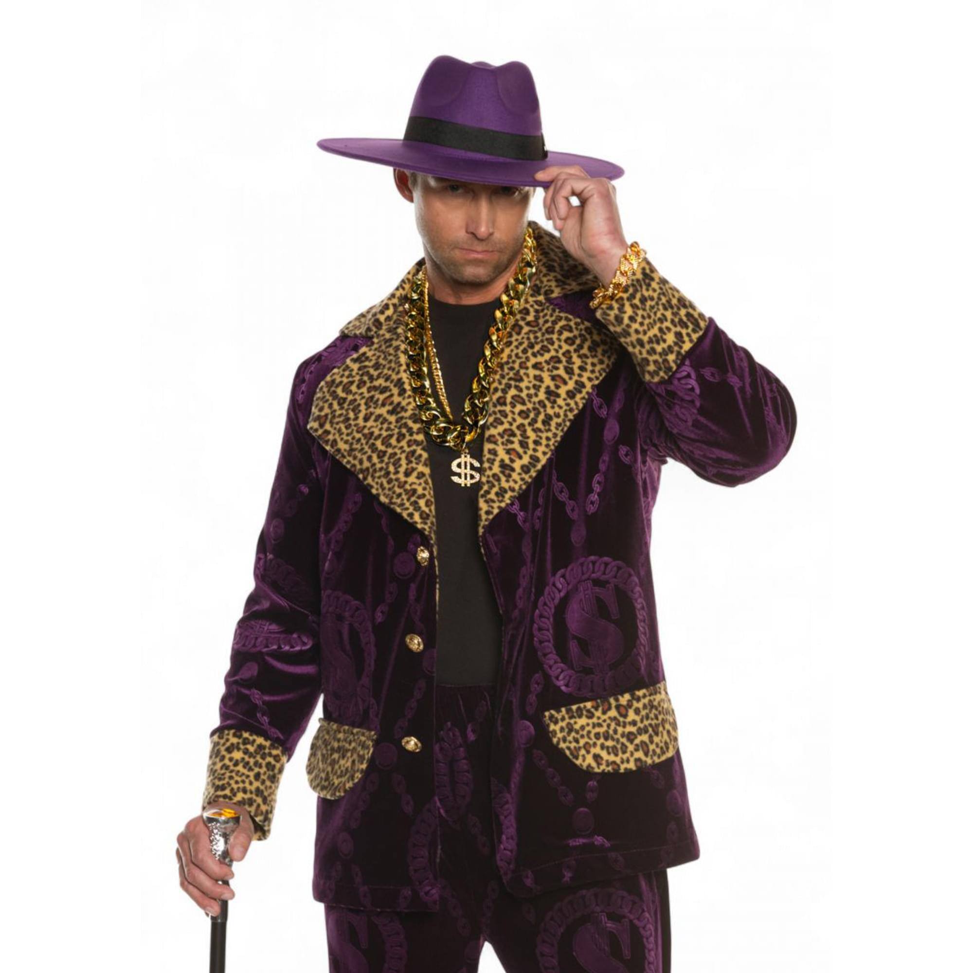Alt View 1. Underwraps - Pimp 4-Piece Adult Costume Accessory Kit | Purple Hat & Chains - Purple.
