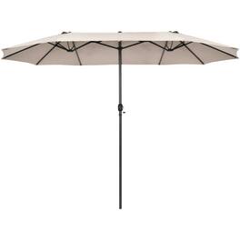 Mondawe - 15 Feet Patio Double-Sided Umbrella with Hand-Crank System - Beige