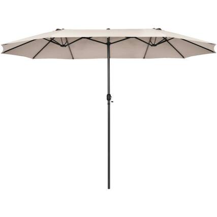 Front. Mondawe - 15 Feet Patio Double-Sided Umbrella with Hand-Crank System - Beige.