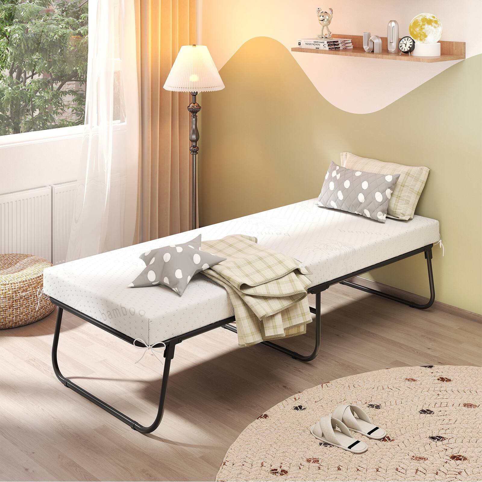 Alt View 3. Gymax - Gymax 75'' x 31'' Folding Bed w/ Memory Foam Breathable Mesh & Heavy-Duty Metal Frame - Black, White.