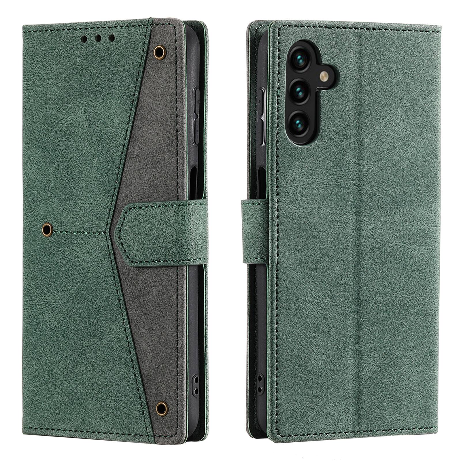 Angle. Dteck - Wallet Case for Samsung Galaxy S24+,Vintage PU Leather Flip Card Holder Kickstand Magnetic Closure Phone Cover - Green.