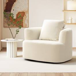 KERDOM - Plush Swivel Accent Armchair, Single Sofa Lounge Chair, Upholstered Reading Chair, Reception Room Seating Rotating Base - Beige
