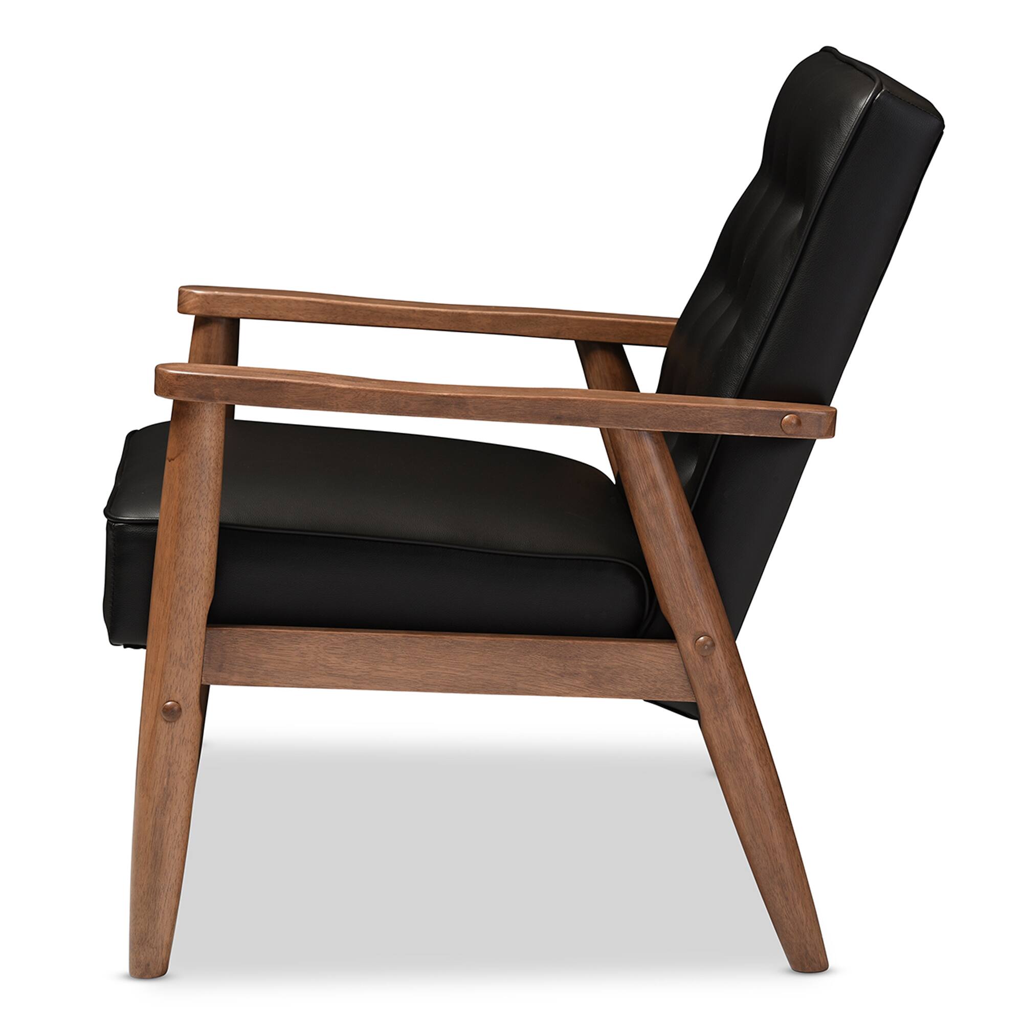 Left. Baxton Studio - Sorrento Mid-century Retro Modern Faux Leather Upholstered Wooden Lounge Chair - Black.