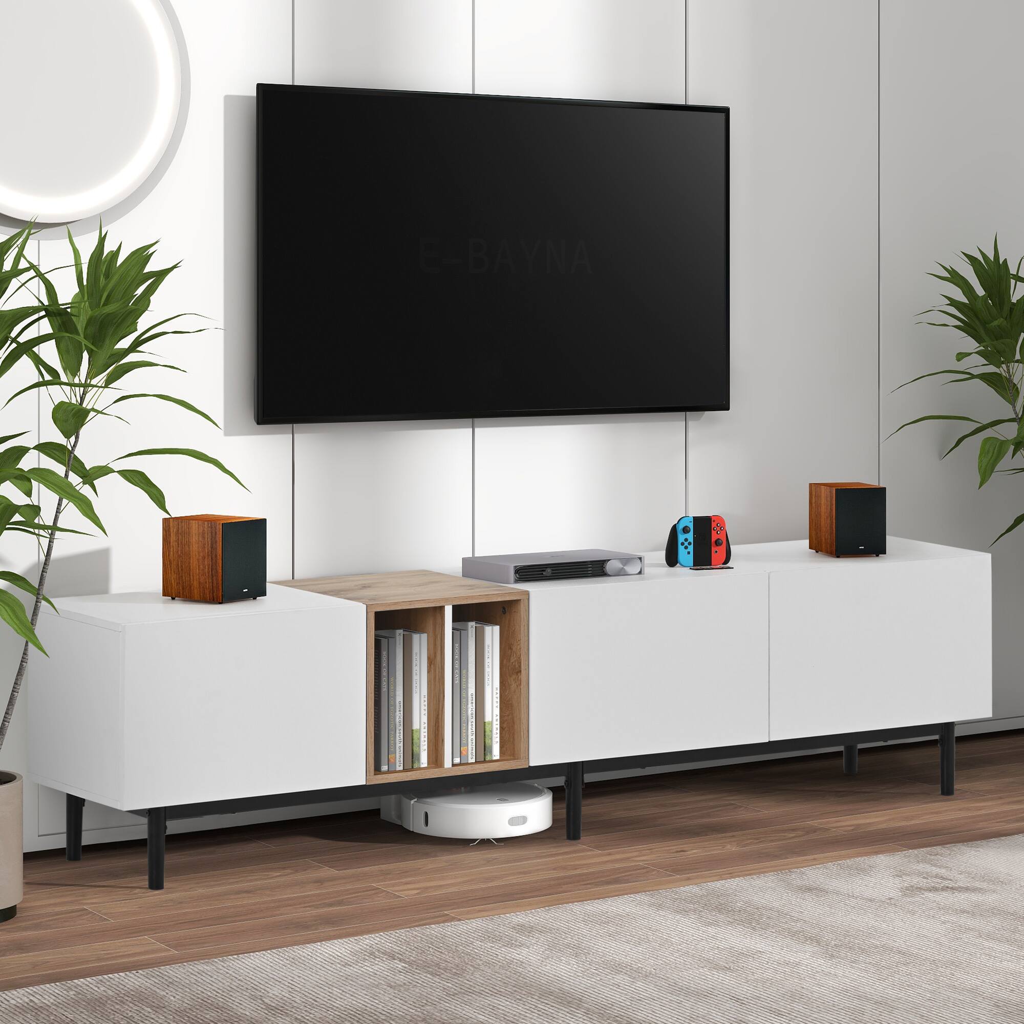 Angle. APRILSOUL - Modern TV Stand for 80 TV 3 Doors Media Console Living Room Bedroom - White.