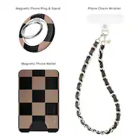 VELVET CAVIAR - Phone Accessory Gift Set- Universal MagSafe Wallet, MagSafe Grip Ring & Phone Charm - Mocha Vibe Checker - Front_Zoom