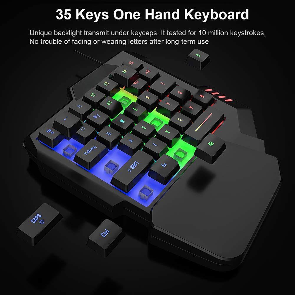 35 Keys One Hand Keyboard

Unique backlight transmit under keycaps. It tested for 10 million keystrokes, No trouble of fading or wearing letters after long-term use