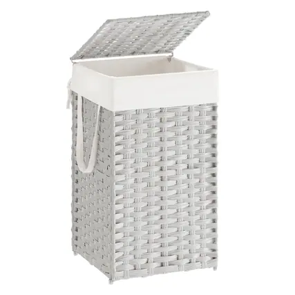 Front. Songmics Home - Laundry Hamper with Lid,17.2 Gallon(65 L) Synthetic Rattan Clothes Laundry Basket with Handles,Foldable,Removable Liner - Cloud White.