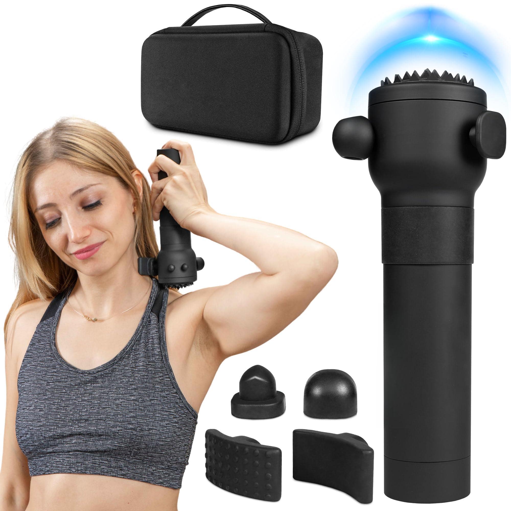 Live At Space - Deep Tissue Massage Gun, 7 Heads 4 Speeds, 7000 RPM, USB-C Rechargeable, 1lb - 642146679209