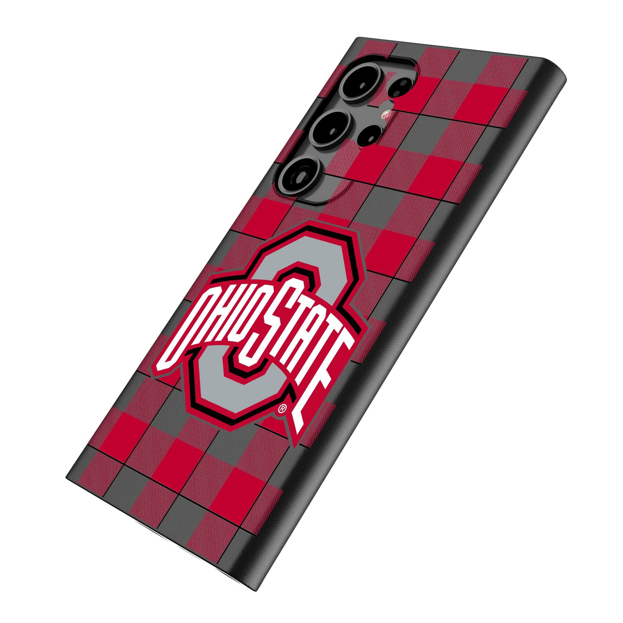 Alt View 1. Keyscaper - Ohio State Buckeyes Plaid Galaxy Magnetic Bump Case - S25 Ultra - Black.
