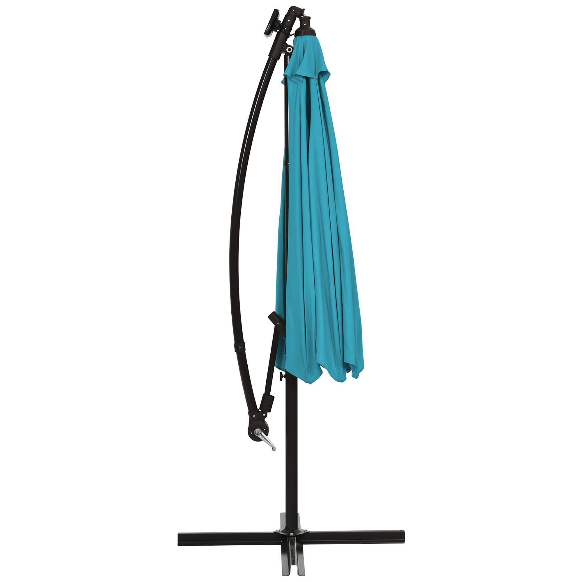 Alt View 1. Costway - 10 Ft Patio Solar LED Offset Umbrella 40 Lights Crank Cross Base - Turquoise.