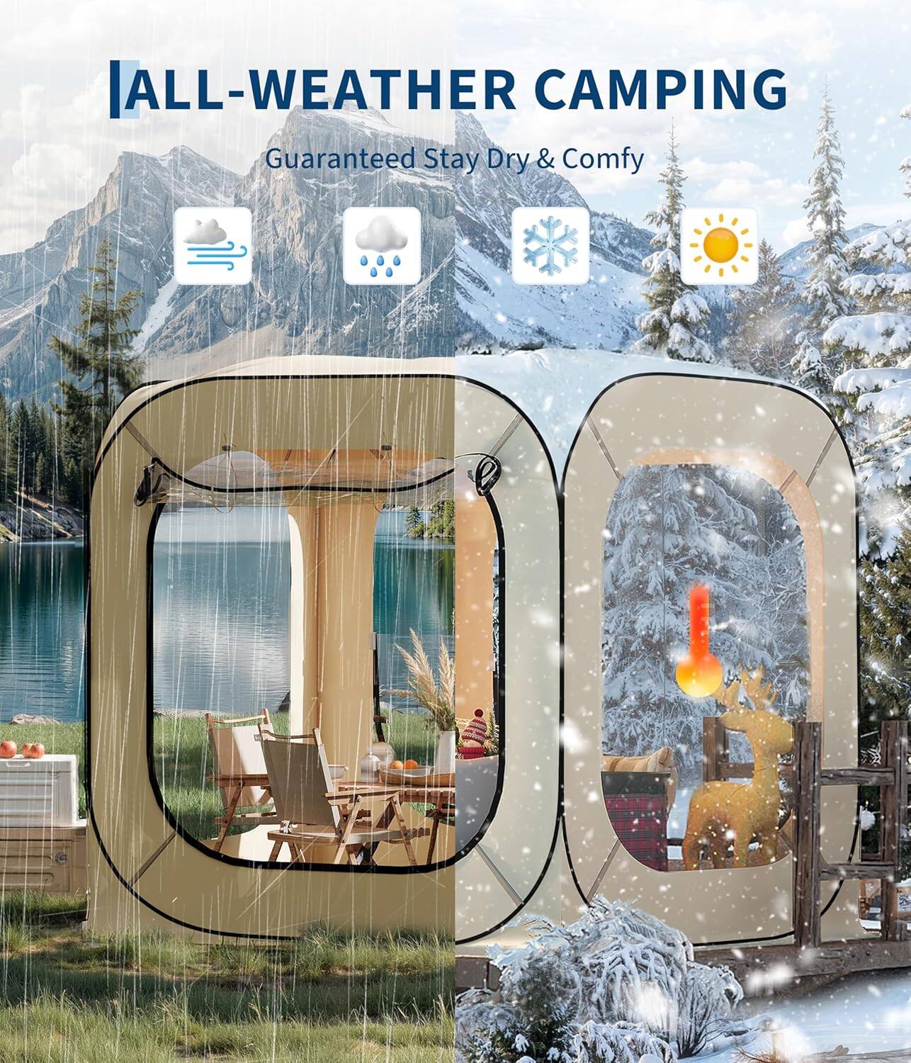 ALL-WEATHER CAMPING  
Guaranteed Stay Dry & Comfy