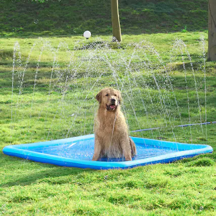 Front. Joyfy - 6ft Non-Slip Splash Pad Sprinkler for Kid Dog, Square Water Sprinkler Mat, Backyard Outdoor Pool Water Game Spray Mat.