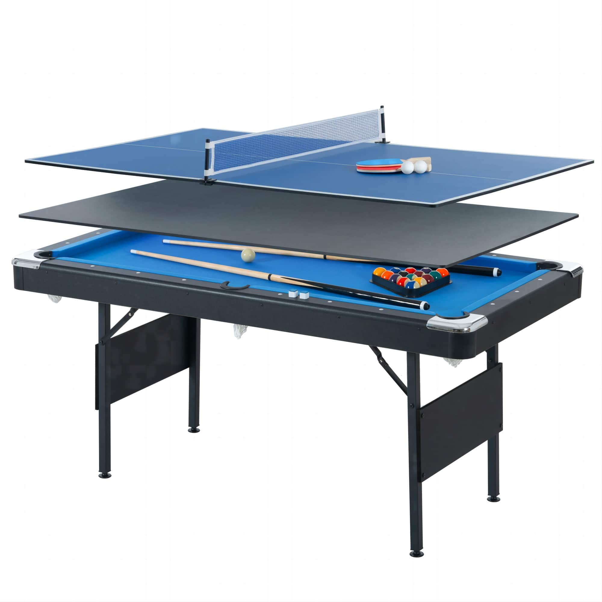 APRILSOUL - 3 in 1 game table pool table billiard table table games table tennis multi game table table games family movement - Black+Blue