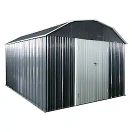 Mondawe - 10 ft x 12 ft Outdoor Metal Storage Shed with Arch Roof and Lockable Doors - Black