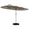 Costway - 13FT Double-sided Patio Umbrella with Solar Lights Crank Handle Umbrella Base - Tan