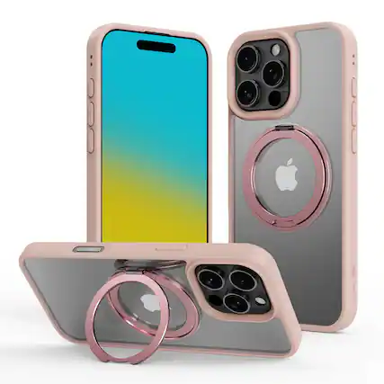 Front. Mybat Pro - MyBat Pro Lure Series 360° Ring Stand MagSafe Case for Apple iPhone 16 Pro Max - Pink - Clear/Pink.