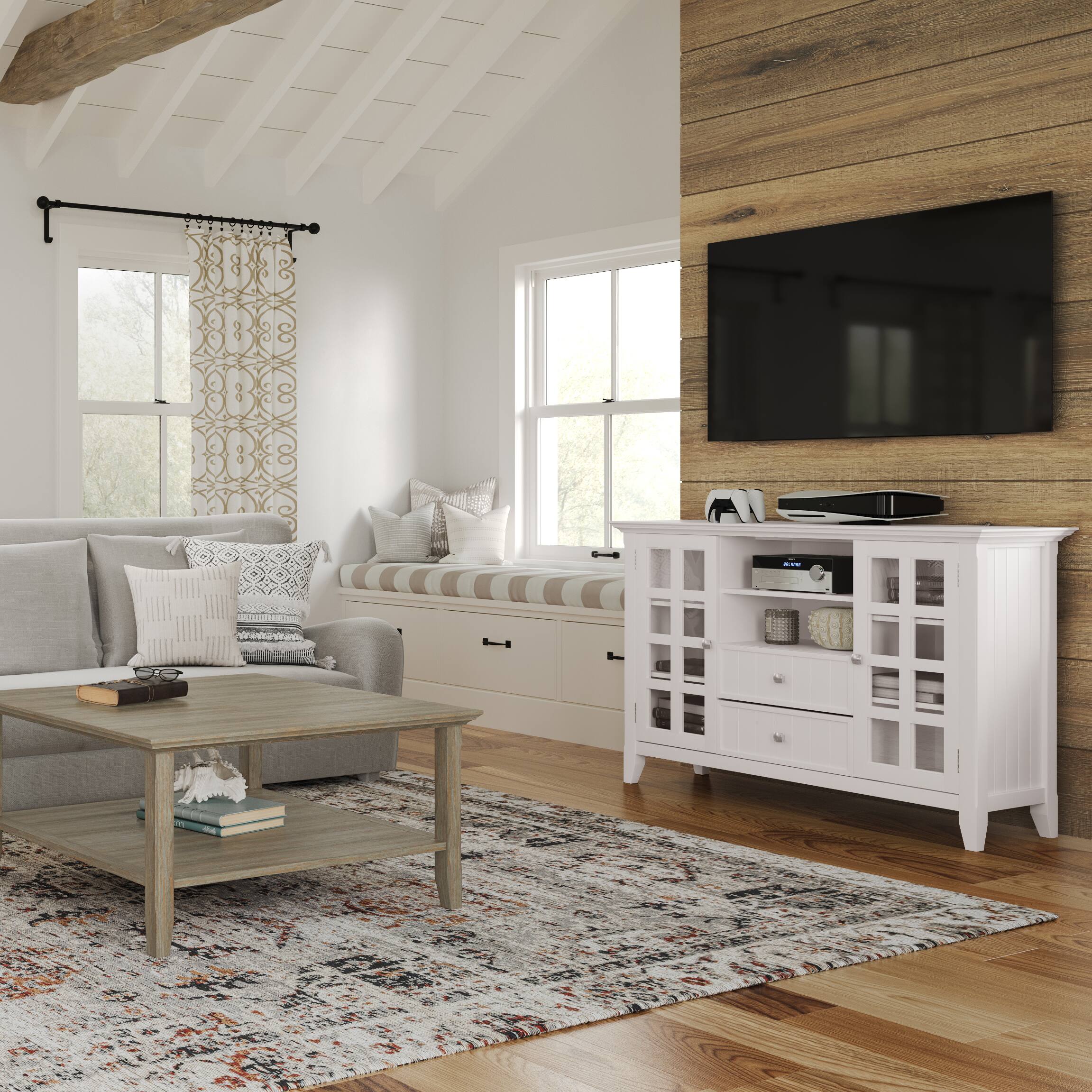 Left. Simpli Home - Acadian Solid Wood Tall TV Media Stand For TVs up to 60 inches - White.