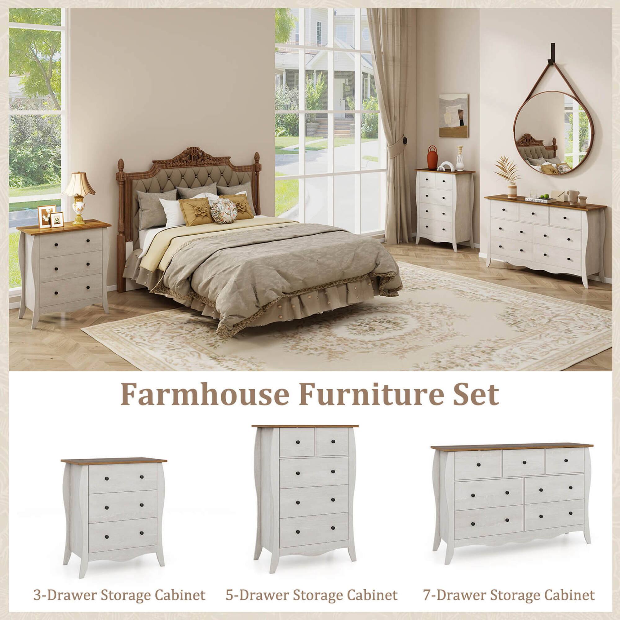 Farmhouse Furniture Set

3-Drawer Storage Cabinet  
5-Drawer Storage Cabinet  
7-Drawer Storage Cabinet