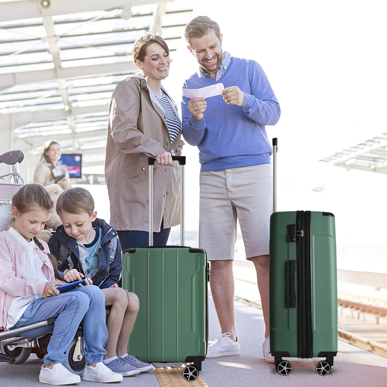 Alt View 1. Ecooso - Hardshell Luggage Lightweight ABS Suitcase with Double Wheels Expandable 28-Inch Checked - Green.