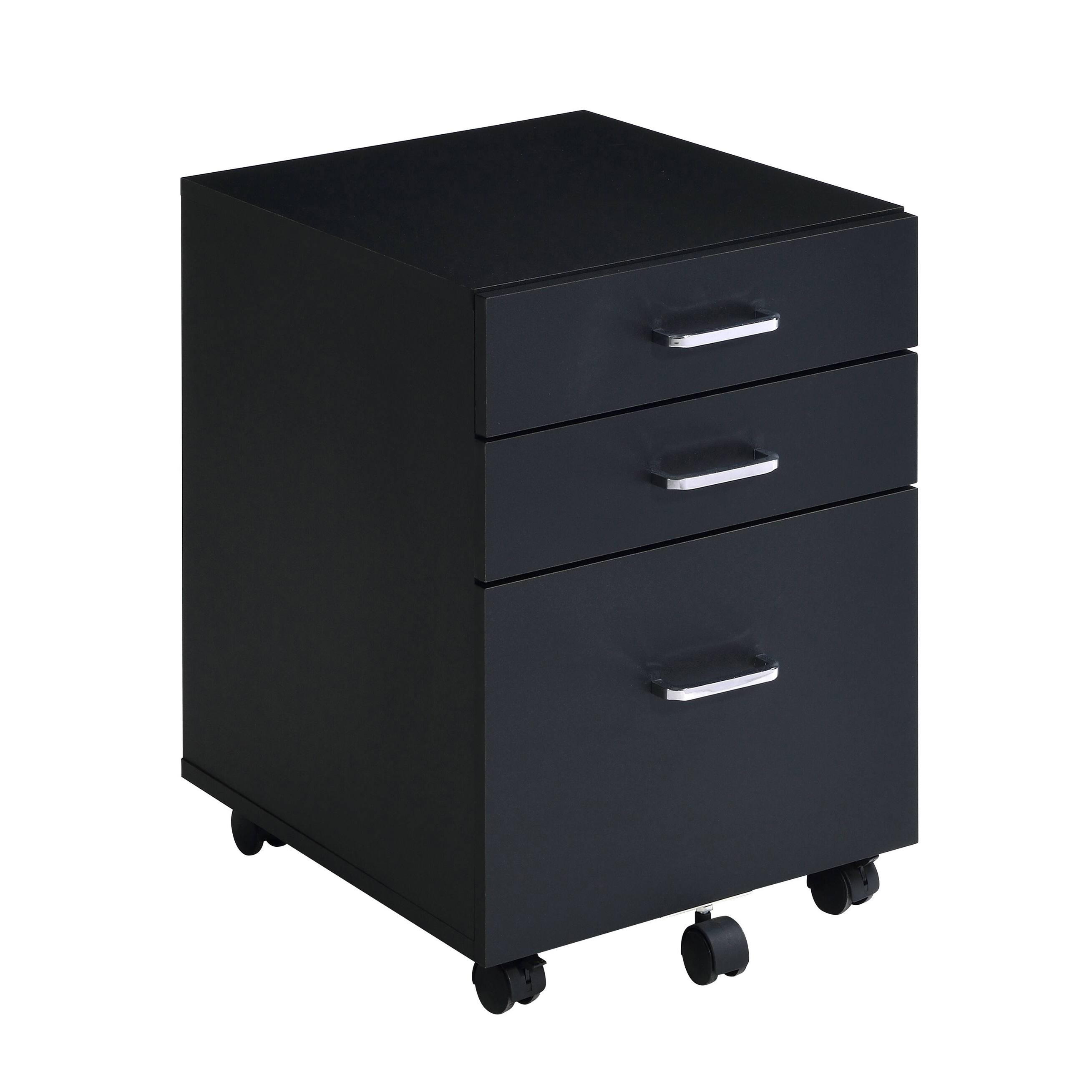 Angle. APRILSOUL - Black and Chrome 3-Drawer Rectangular File Cabinet.