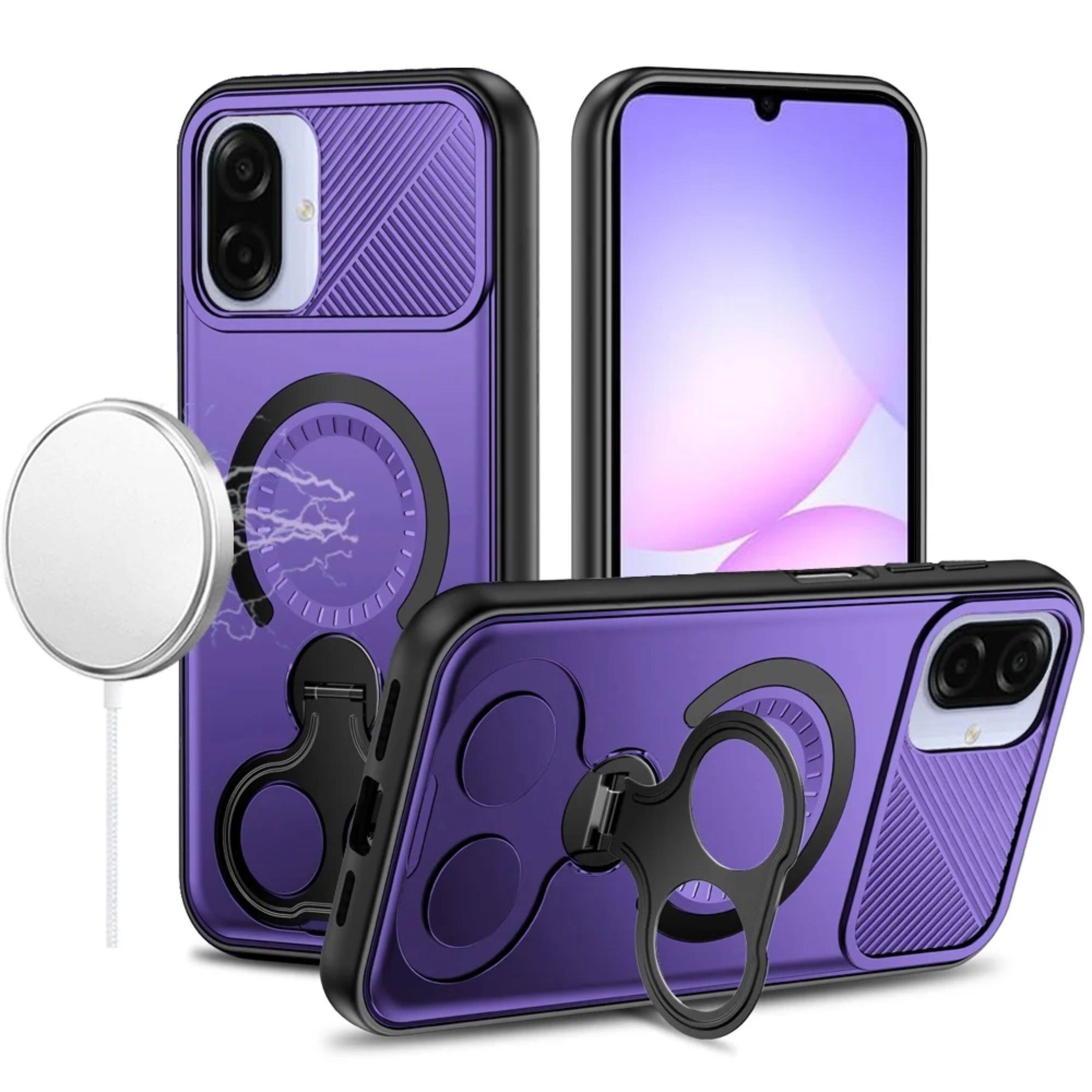 Kitcheniva - Shockproof Magnetic Circle Dual Finger 360 Ring Stand Phone Case With Tempered Glass For Samsung Galaxy A07 - Dark Purple price history on PriceWatchPro