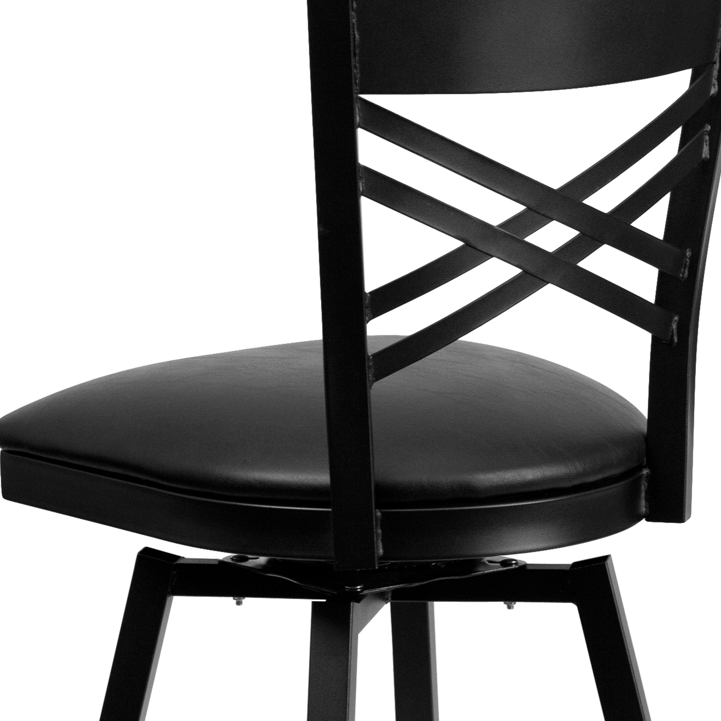 Alt View 8. Emma + Oliver - "X" Back Swivel Metal Restaurant Dining Barstool - Black Vinyl Seat/Black Metal Frame.