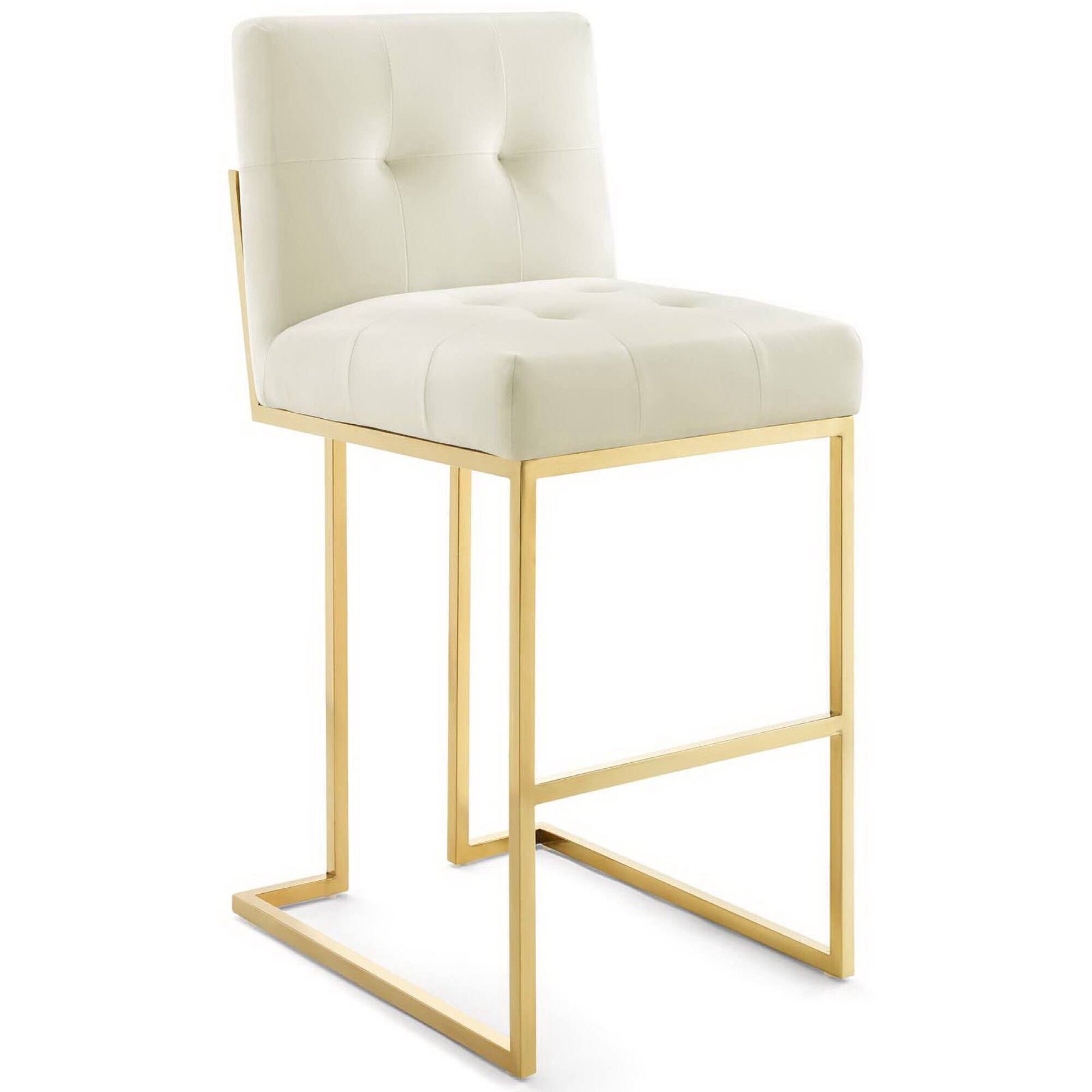 Left. Modway - Privy Gold Stainless Steel Performance Velvet Bar Stool Set of 2 by Modway - Gold Ivory.