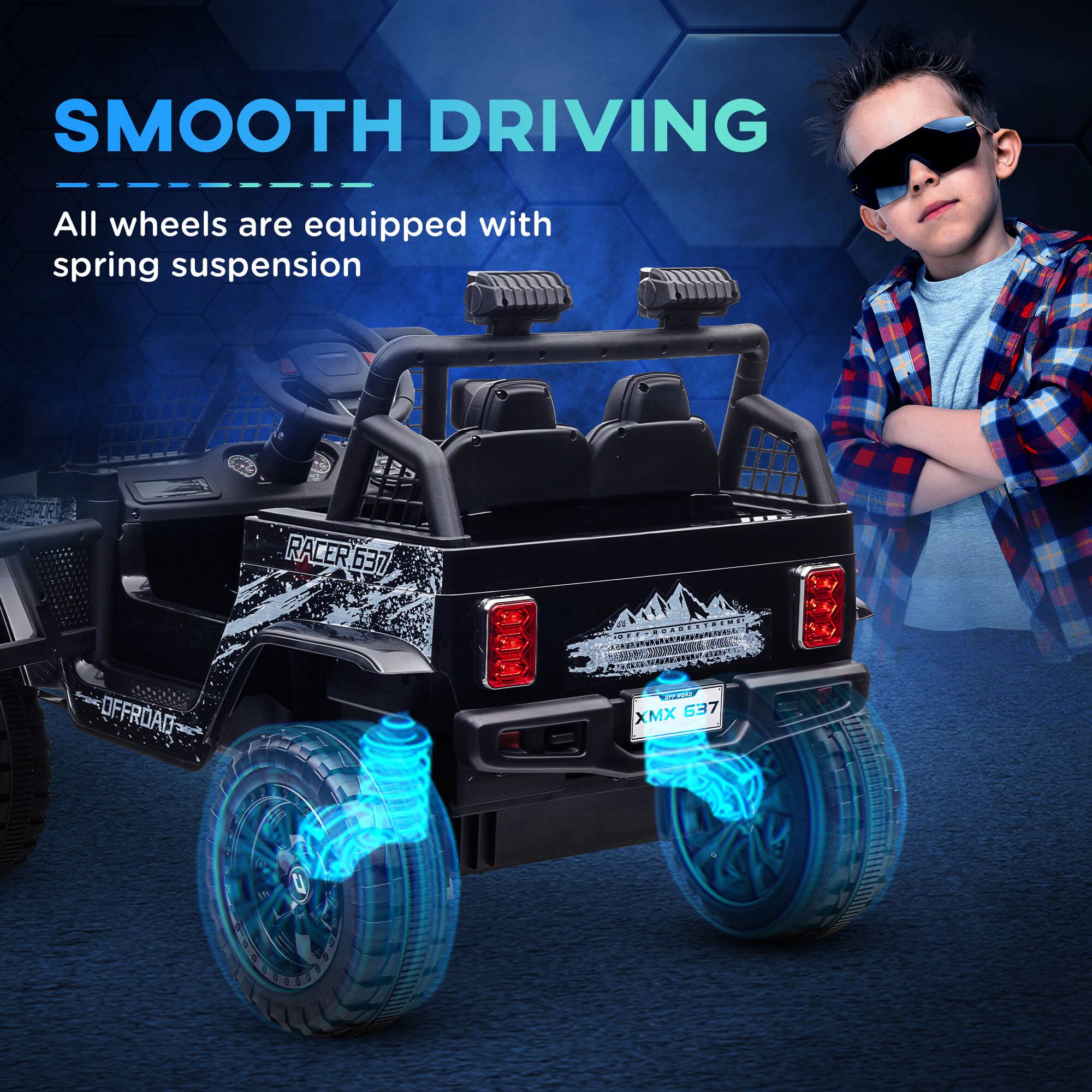 SMOOTH DRIVING

All wheels are equipped with spring suspension

RACER 637

OFFROAD

XMX 637
