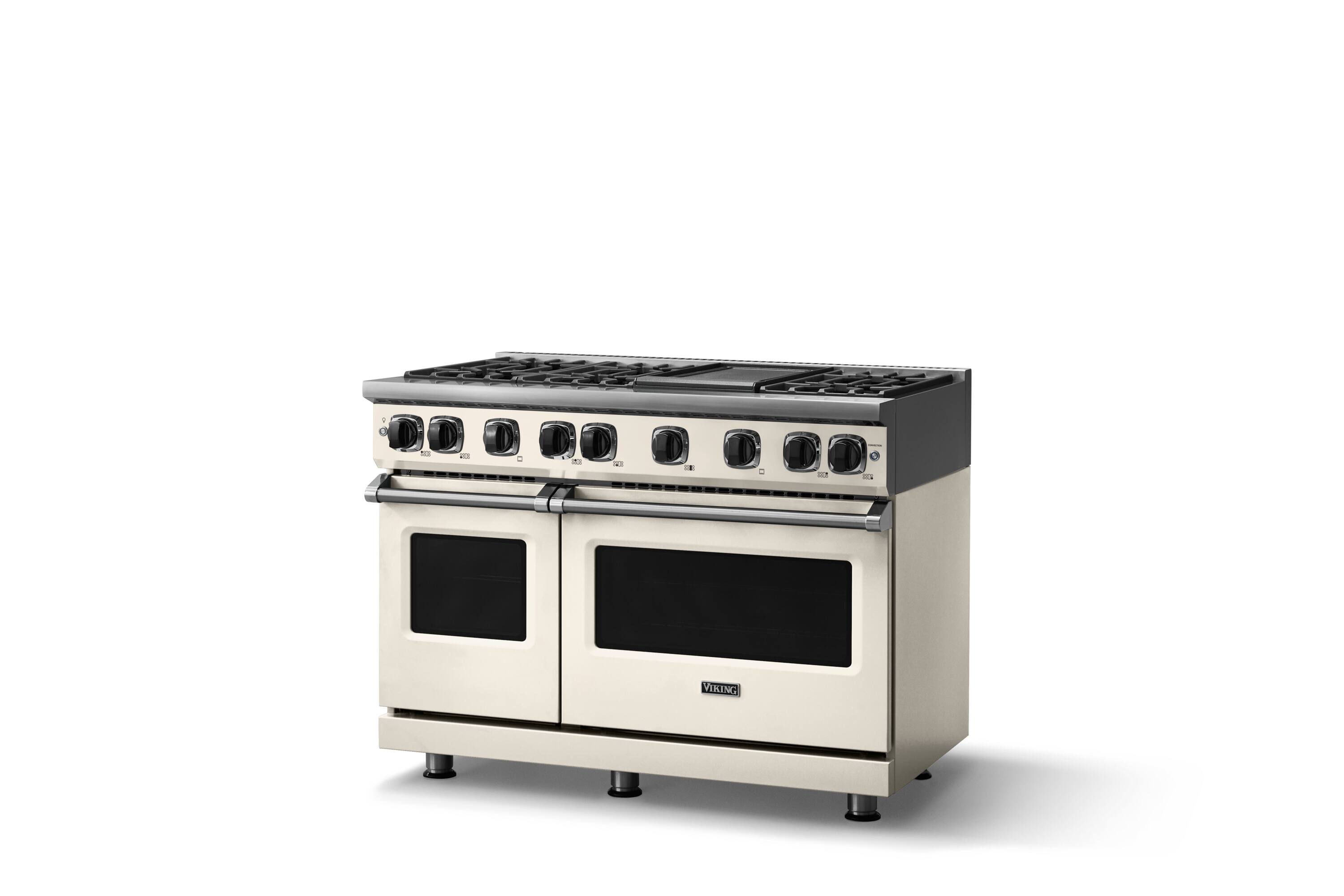 Angle. Viking - 48"W. 7.3 Cu. Ft. Freestanding Sealed 6 Burner LP Gas Range/Griddle  - Pure White - Pure White.