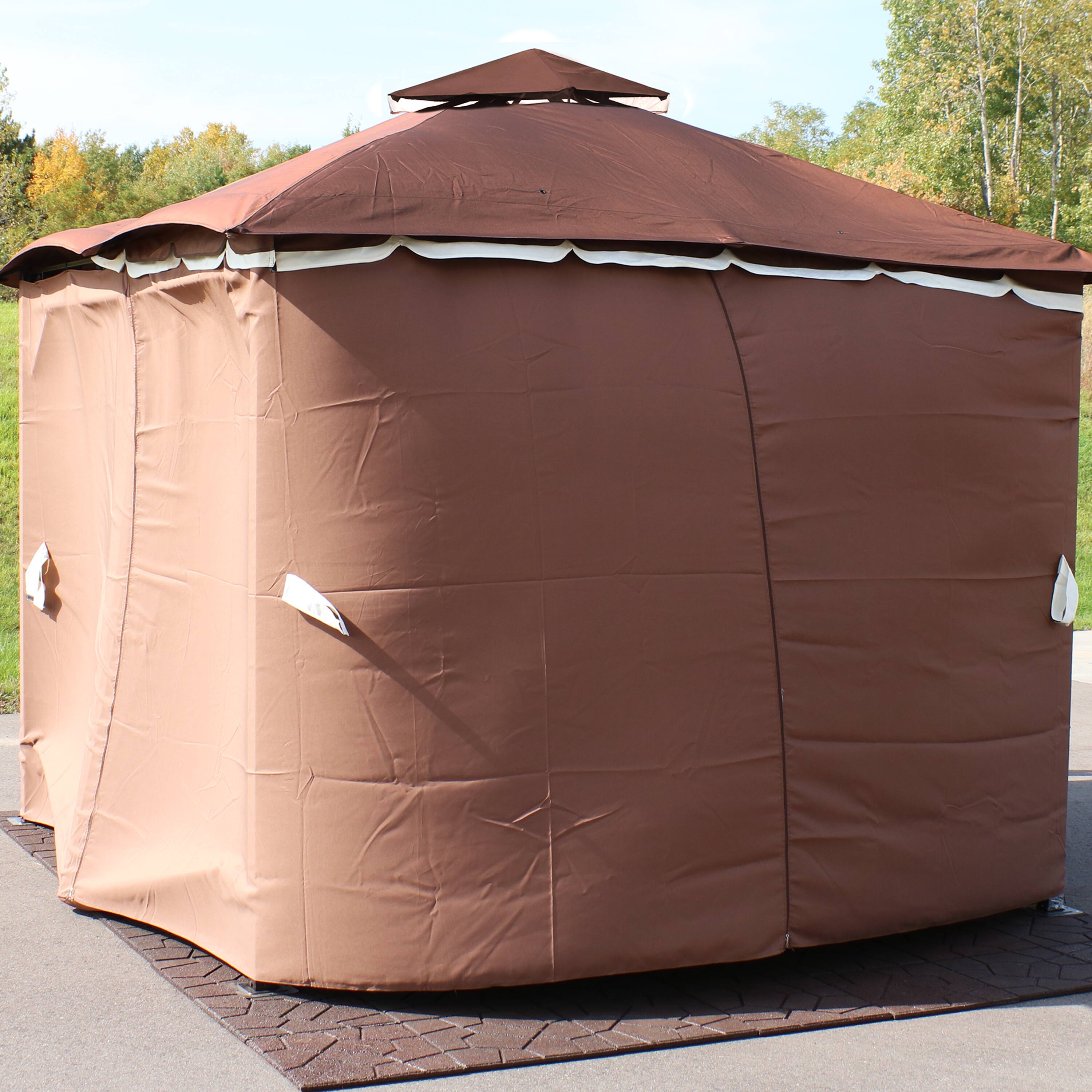 Alt View 3. Sunnydaze - 4-Piece Polyester Gazebo Sidewall Curtain Set - Brown.