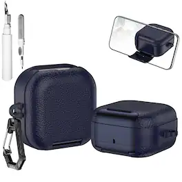 Dteck - Case for Samsung Galaxy Buds 4 / Buds 4 Pro with Phone Holder & Keychain,Leather Texture Earbuds Cover for Man Women - Dark Blue