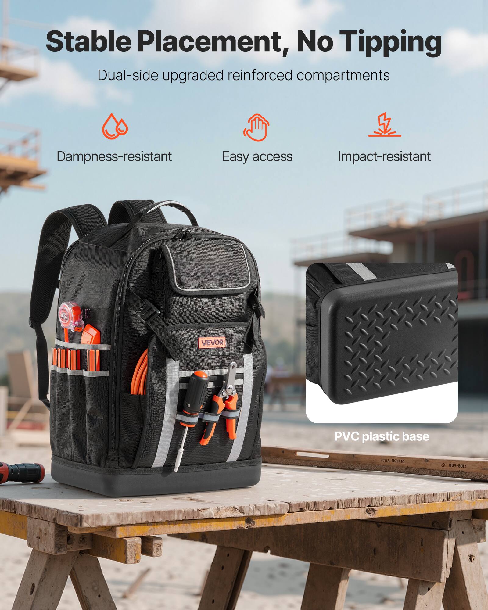 Stable Placement, No Tipping  
Dual-side upgraded reinforced compartments  

- Dampness-resistant  
- Easy access  
- Impact-resistant  

PVC plastic base