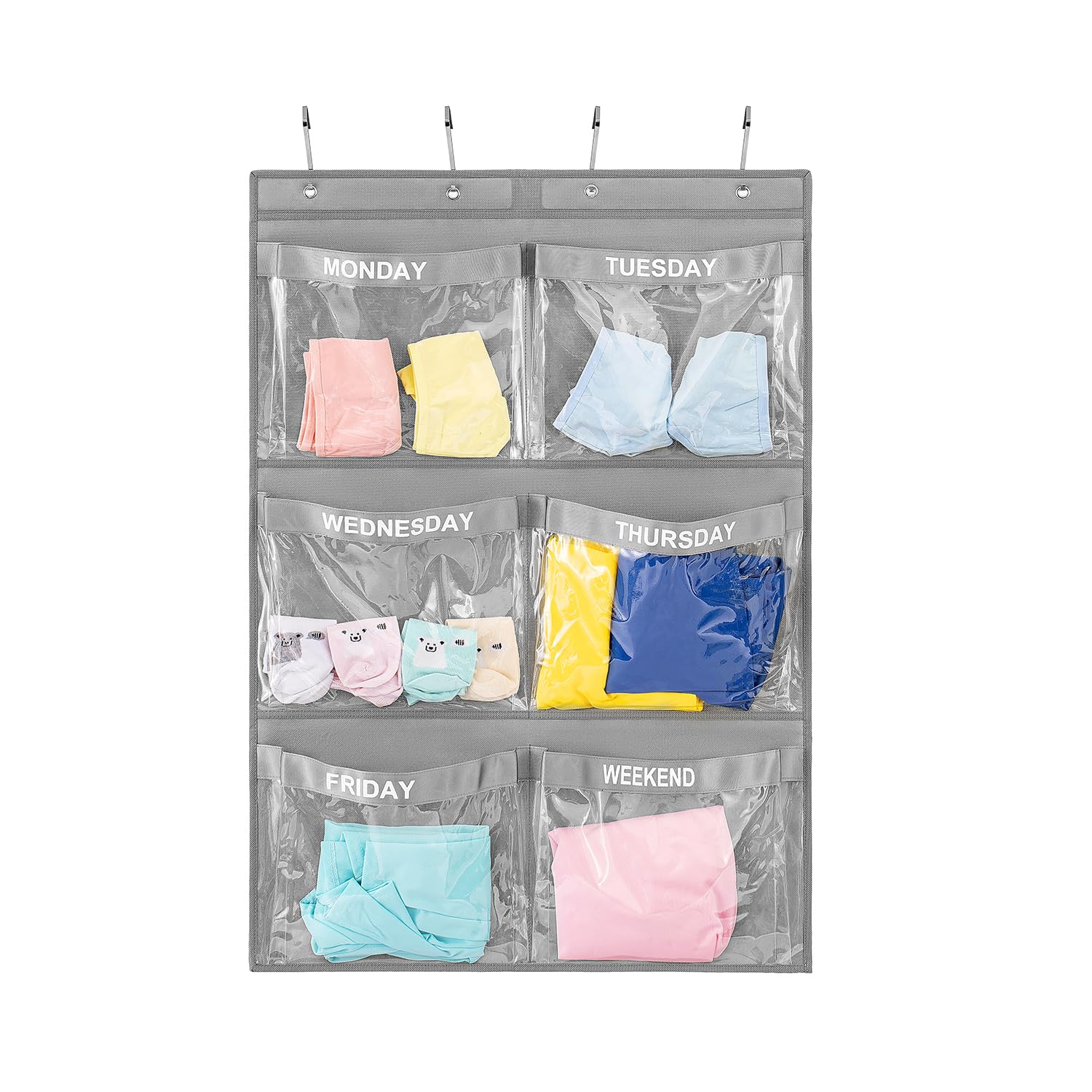 Dapper Styles - Weekly Clothes Organizer Day Of Week School Clothing Storage Hanging Closet Organization For Monday To Week - Gray