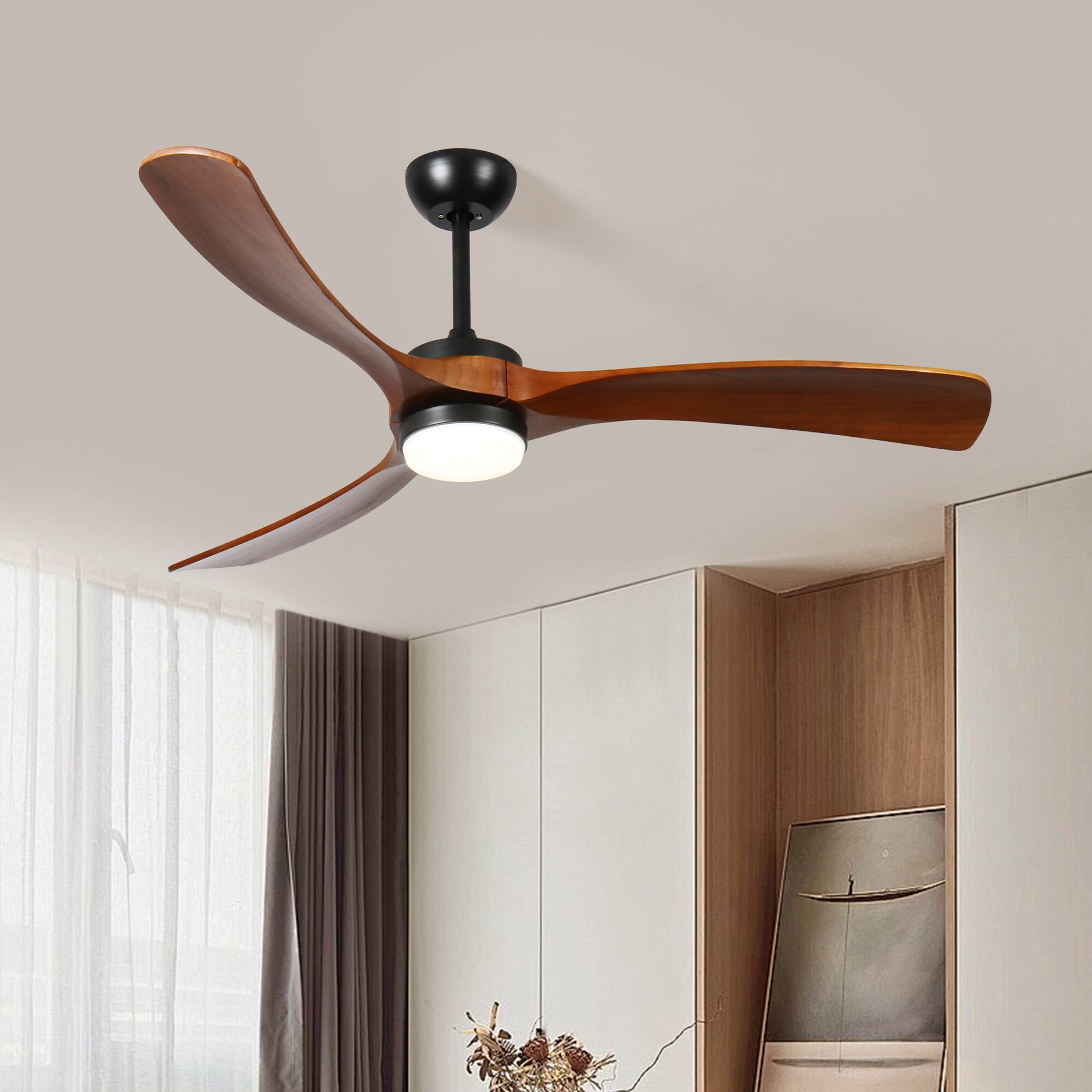 Alt View 2. APRILSOUL - 60 Inch Reversible Ceiling Fan Remote LED 6 Speed Indoor Outdoor - Walnut.