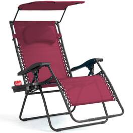 Costway - Folding Recliner Zero Gravity Lounge Chair W/ Shade Canopy Cup Holder - Wine Red