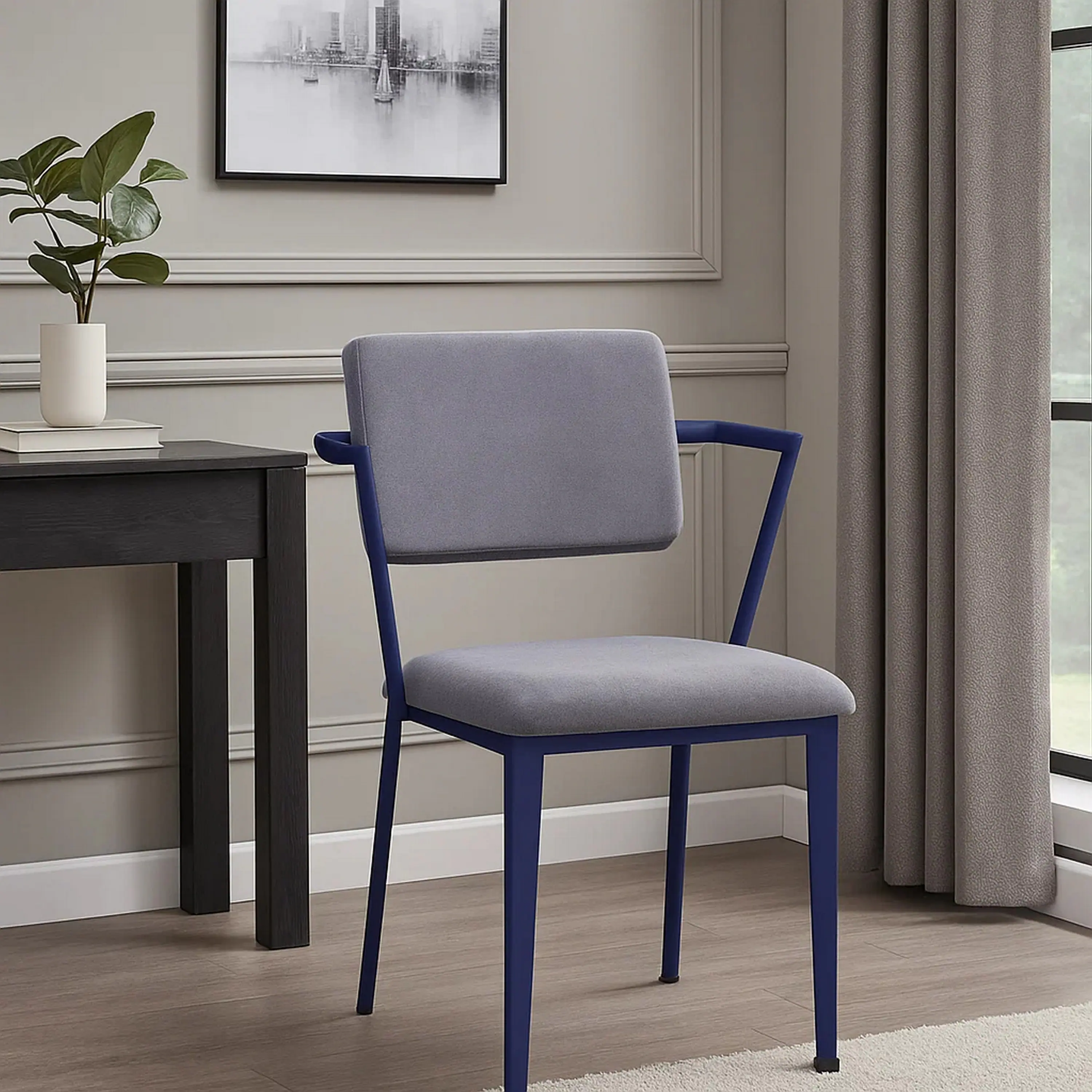 Alt View 6. Manhattan Lane - Fabric Upholstered Metal Base Chair with Flared Armrest - Gray.