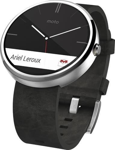 Alt View Standard 5. Motorola - Moto 360 Smart Watch for Android Devices 4.3 or Higher - Gray Leather.