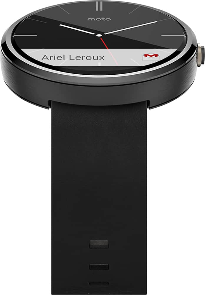 Alt View 1. Motorola - Moto 360 Smartwatch 46mm Stainless Steel - Black Leather.