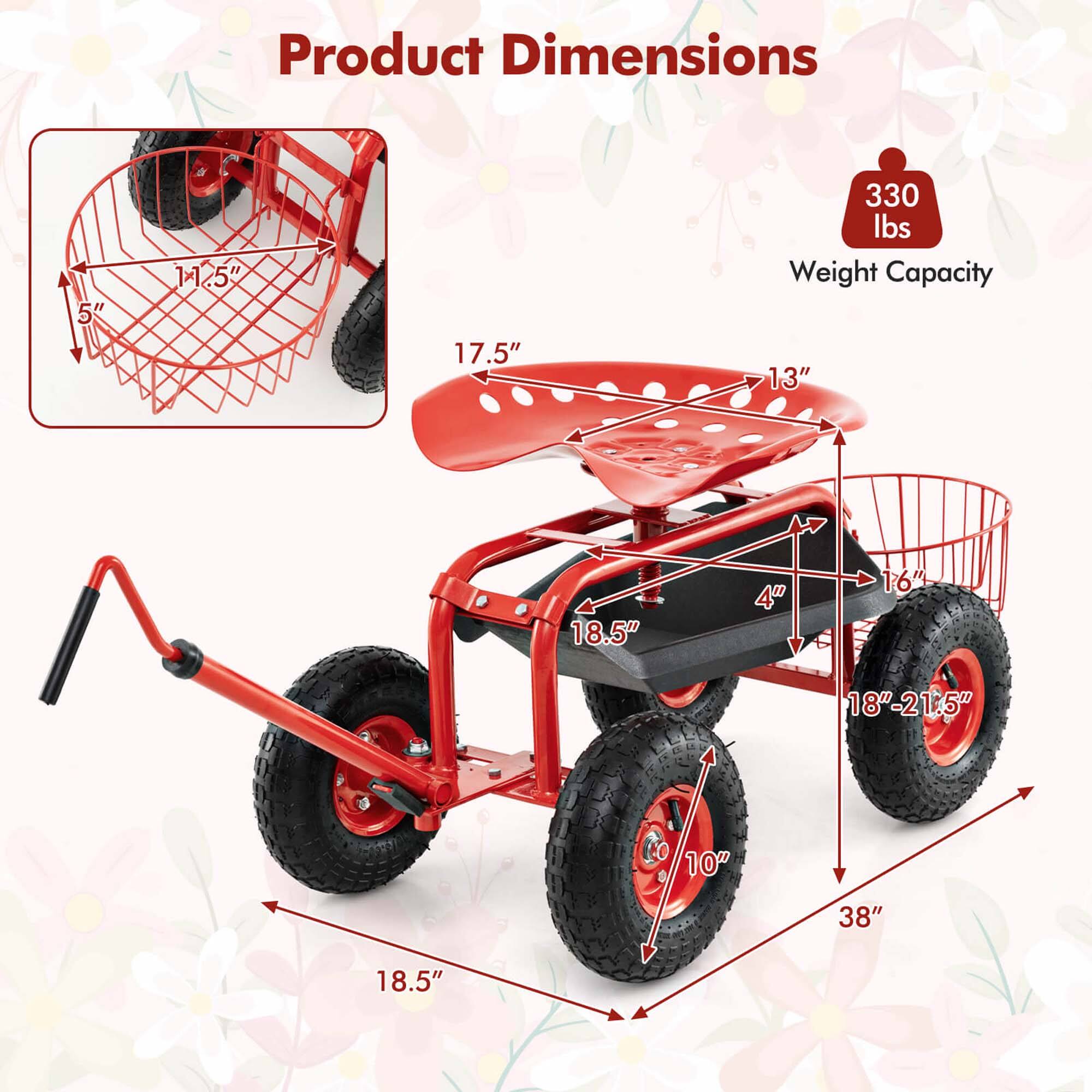 Product Dimensions: 5" x 11.25" x 17.5"  
Weight Capacity: 330 lbs  
Dimensions: 13" x 18.5" x 4" x 16" x 18.5" x 10" x 38" x 18.5" x 18"-21.5"