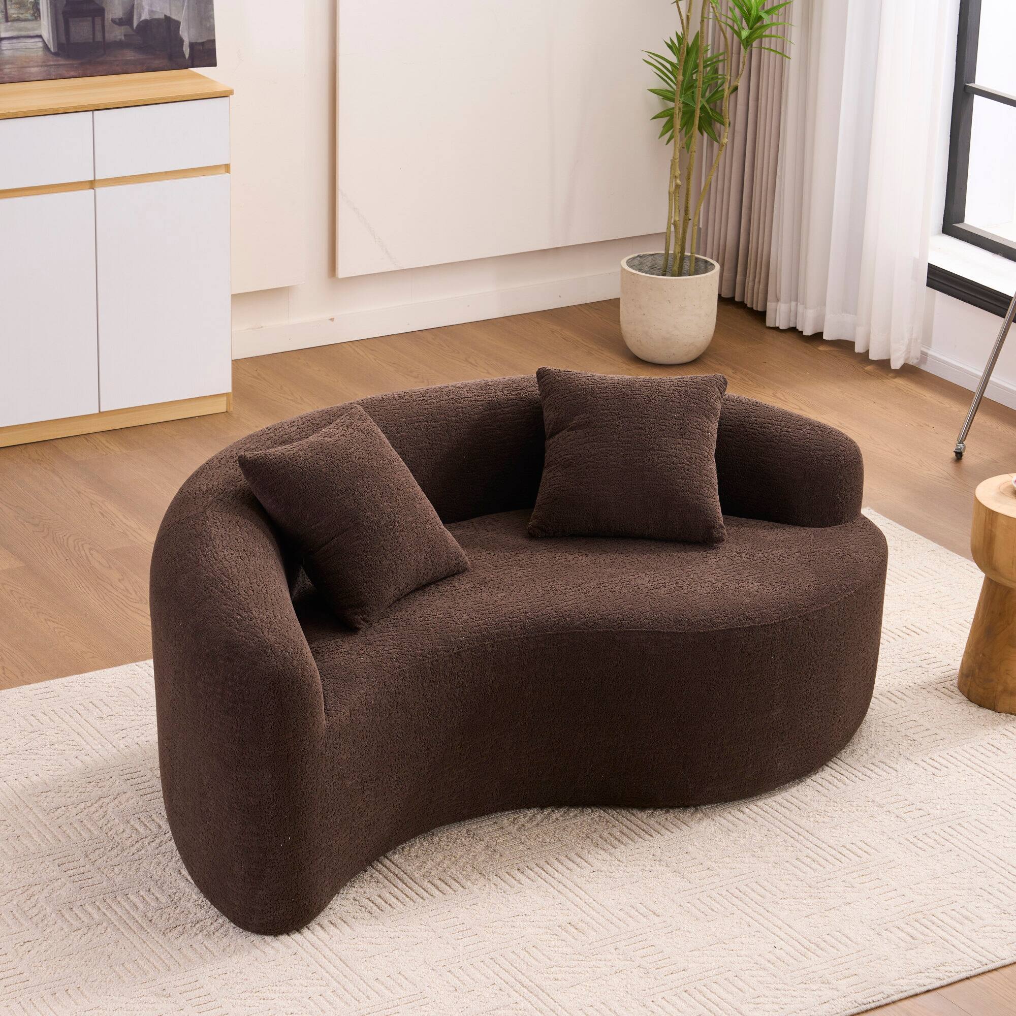 Alt View 2. GOODSILO - S-Curved Sectional Sofa with Dual-Depth Seating, Luxurious Chenille Upholstery, and Space-Saving Design - Brown.