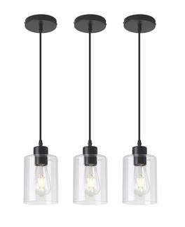 FINEAK - Modern Farmhouse Clear Glass Cylinder Pendant Lights - 3 Pack, 4.75" Shade, 2×58" Cord - Black
