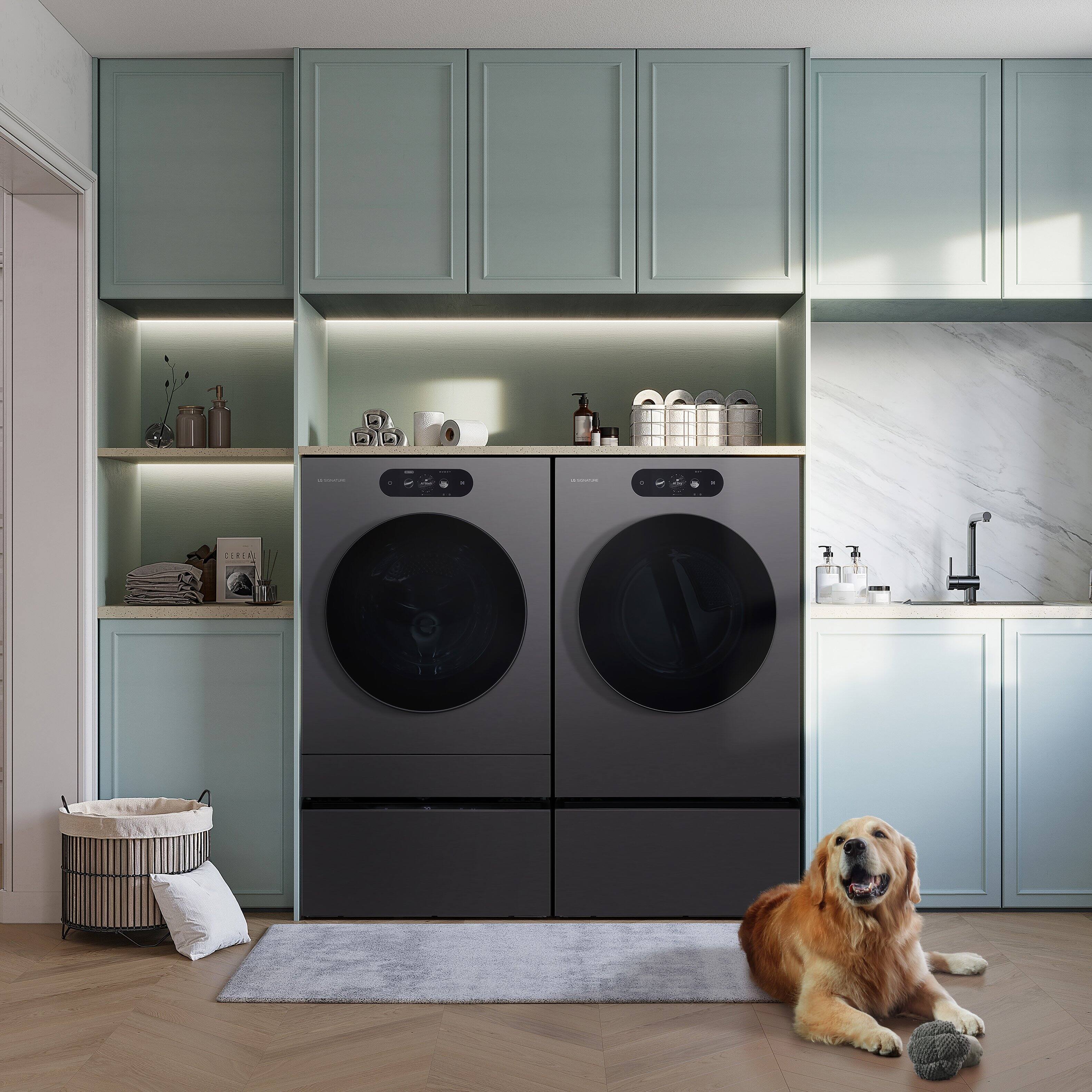 Alt View 6. LG - SIGNATURE 5.8 Cu. Ft. High-Efficiency Stackable Smart Front Load Washer with Steam and ezDispense - Brushed Black Steel.