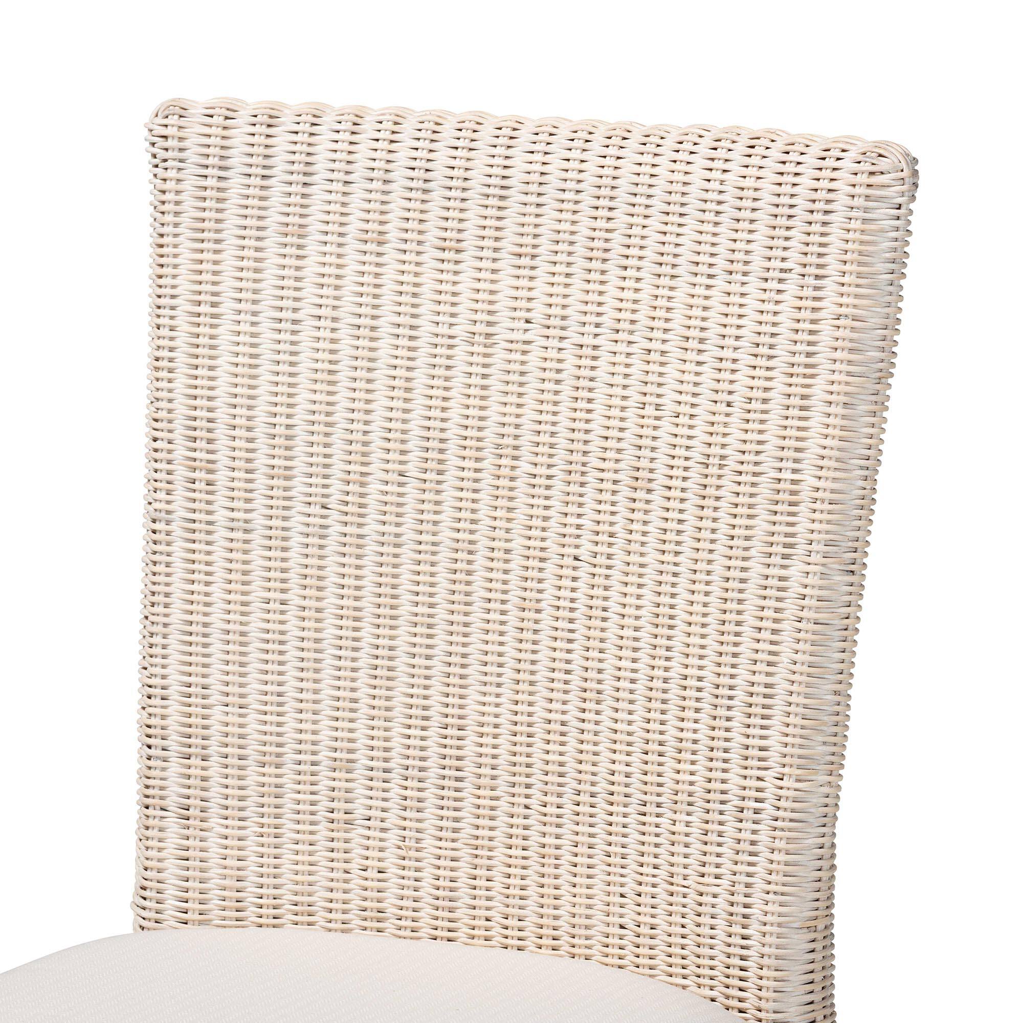 Back. bali & pari - Sara Natural Rattan 2-Piece Dining Chair Set - Handwoven Wicker Accent Chair with Scalloped Skirt Base and Tall Backrest - White Wash.