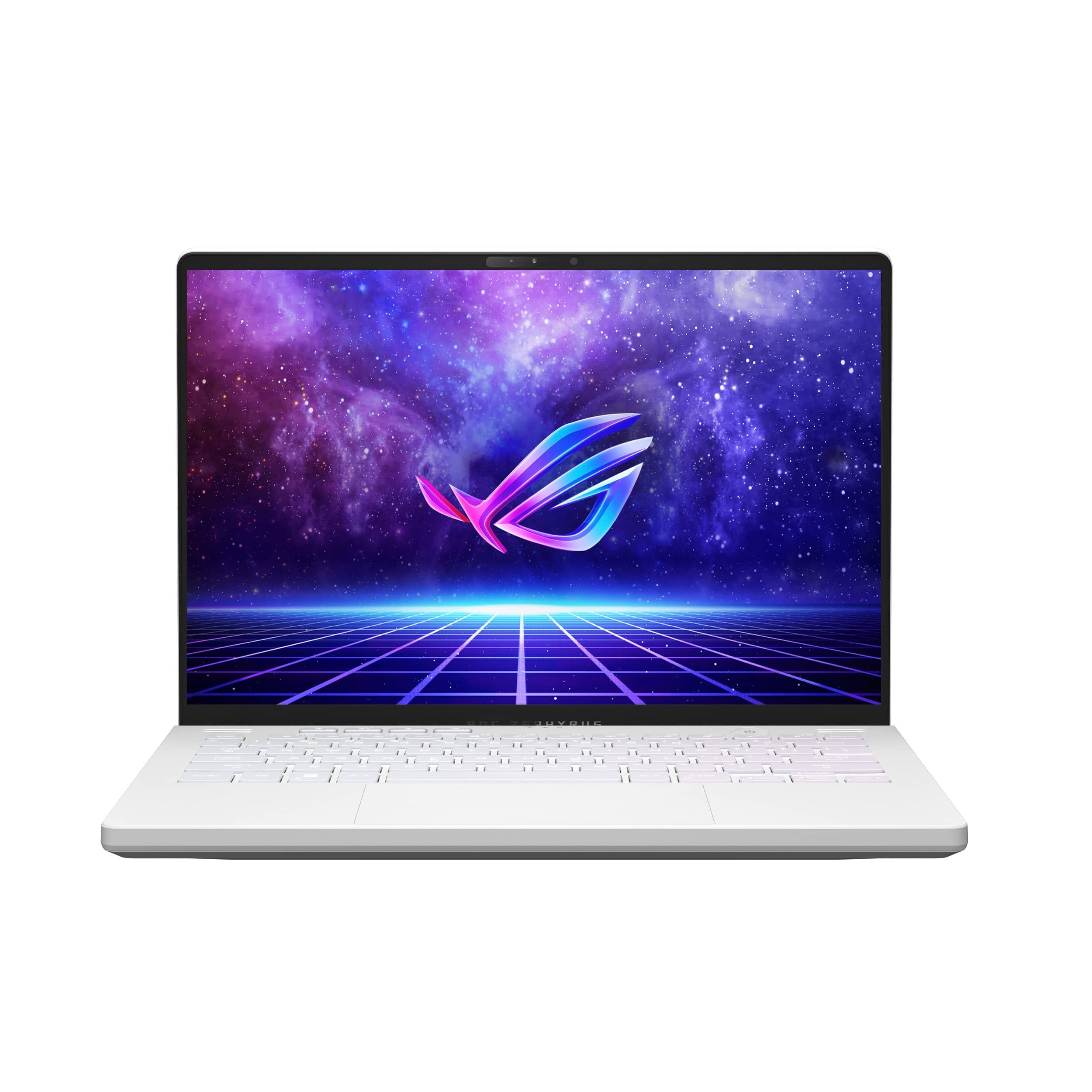 Front. ASUS - ROG Zephyrus 14” WQXGA 120Hz Gaming Laptop – AMD Ryzen 9– 16GB DDR5 Memory – AMD Radeon RX 6700S – 1TB PCIe 4.0 SSD - White.