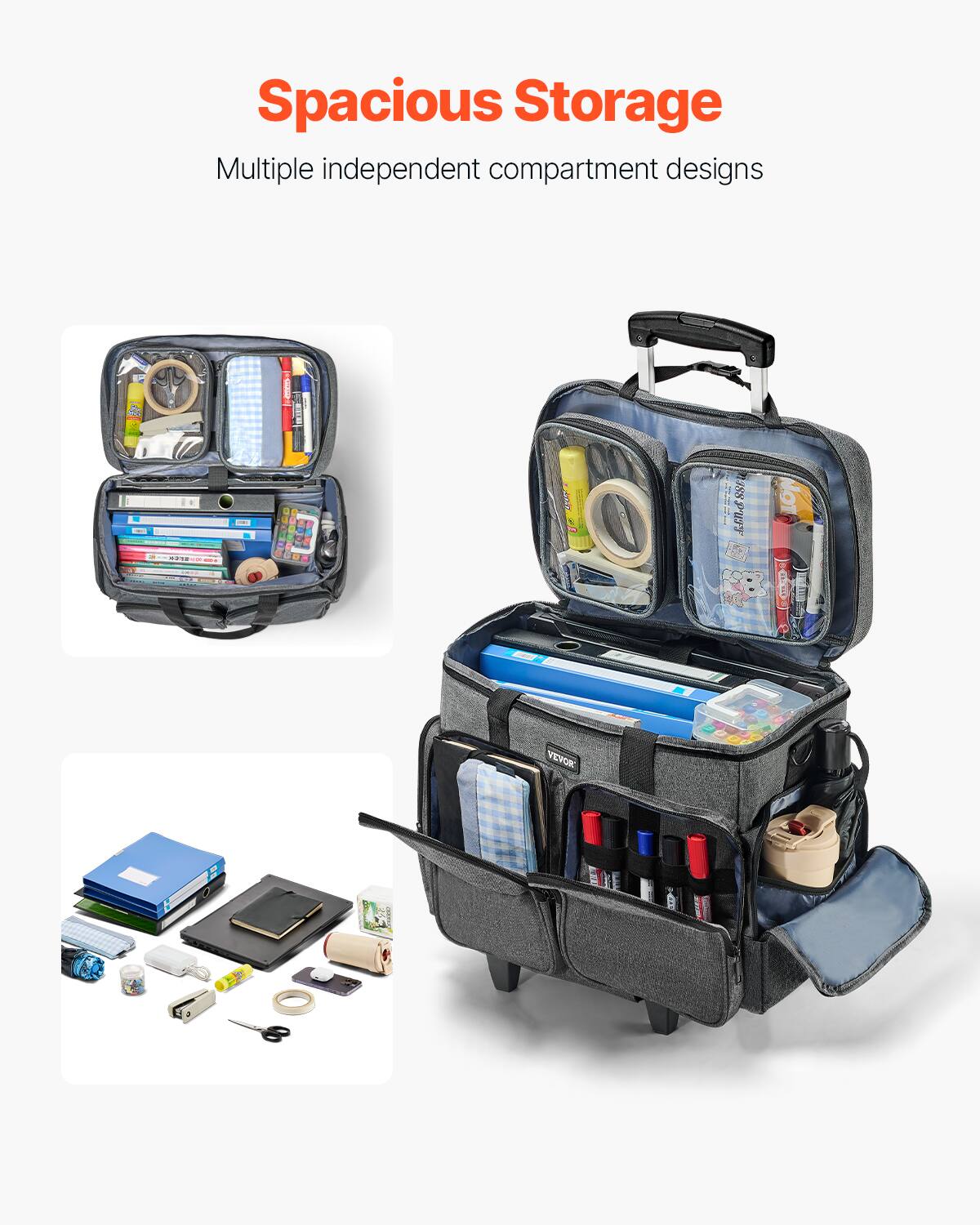 Spacious Storage  
Multiple independent compartment designs