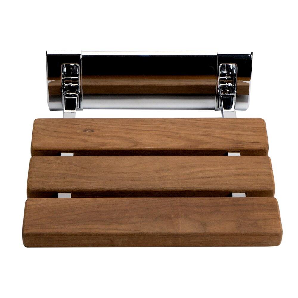 Angle. Alfi - Polished Chrome 14" Folding Teak Wood Shower Seat Bench - Brown.