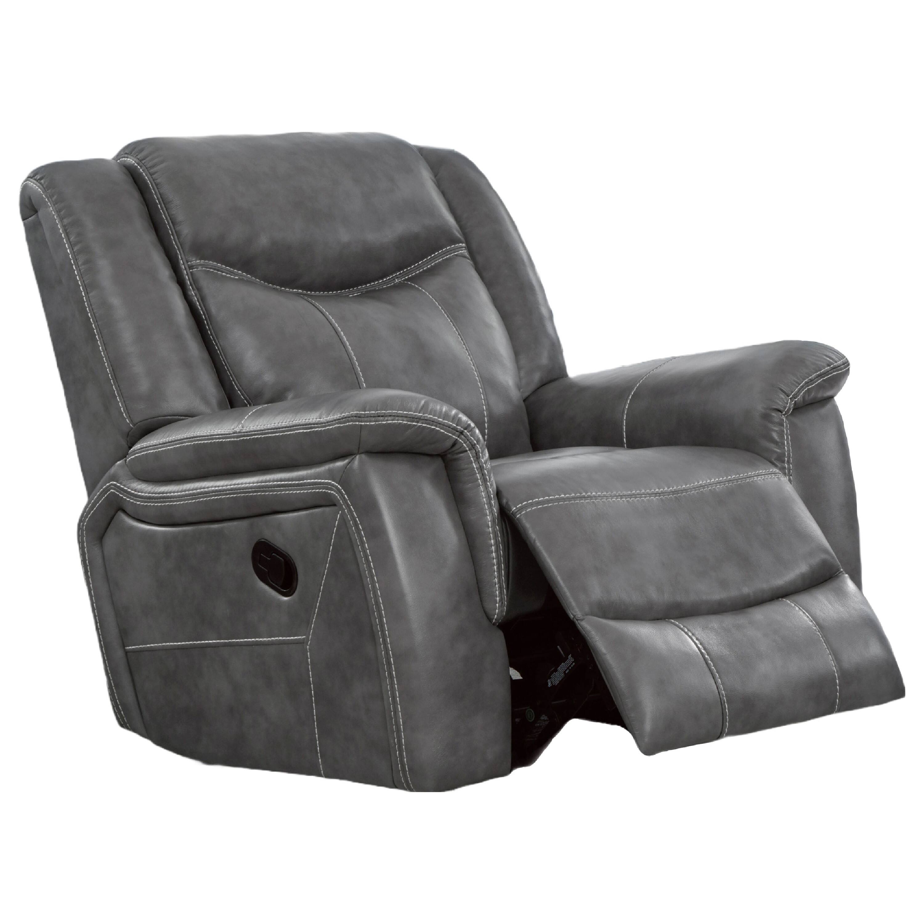 Left. Manhattan Lane - Leatherette Glider Recliner Chair with Stitched Details - Gray.