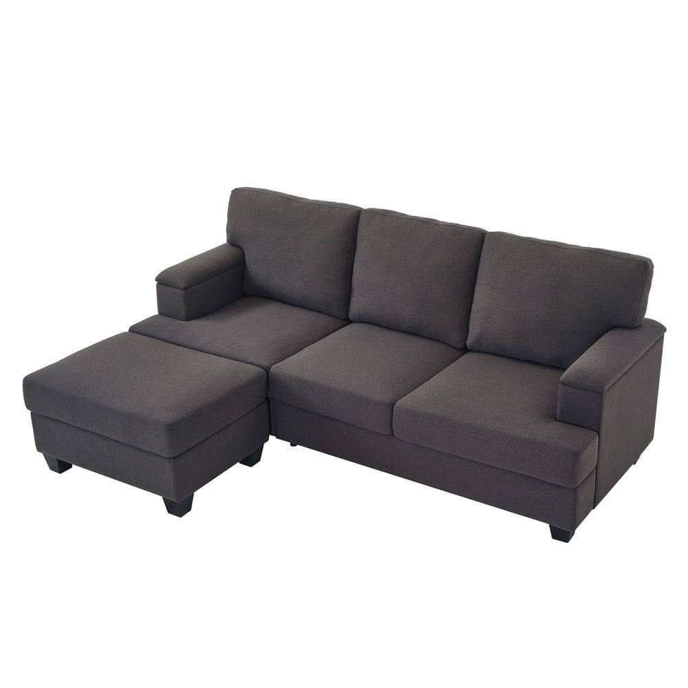 Alt View 7. Kadyn - 86" L-Shaped Sectional with Ottoman, 3-Seat Design with Built-In Armrest Organizer, Dark Gray - Gray.