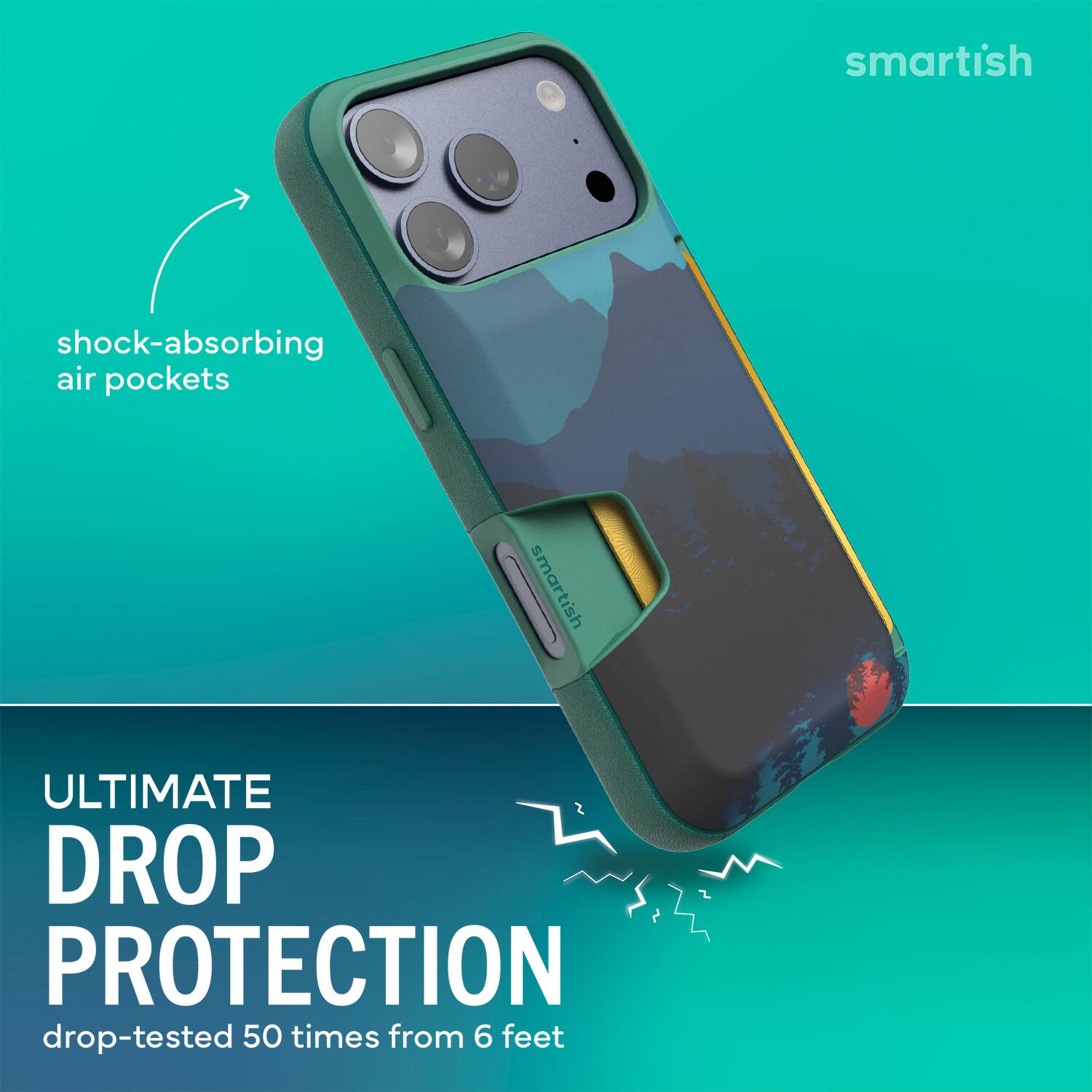 smartish shock-absorbing air pockets smartish ULTIMATE DROP PROTECTION drop-tested 50 times from 6 feet