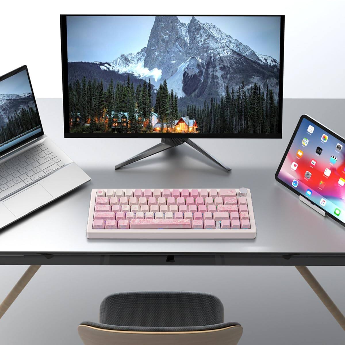 Alt View 4. Cedar Assembly - Keycaps Cherry Blossom Tie-dye Keycap Set - Custom Side Printed Pbt Pink Gradient Doubleshot Sakura Key Caps - Default.